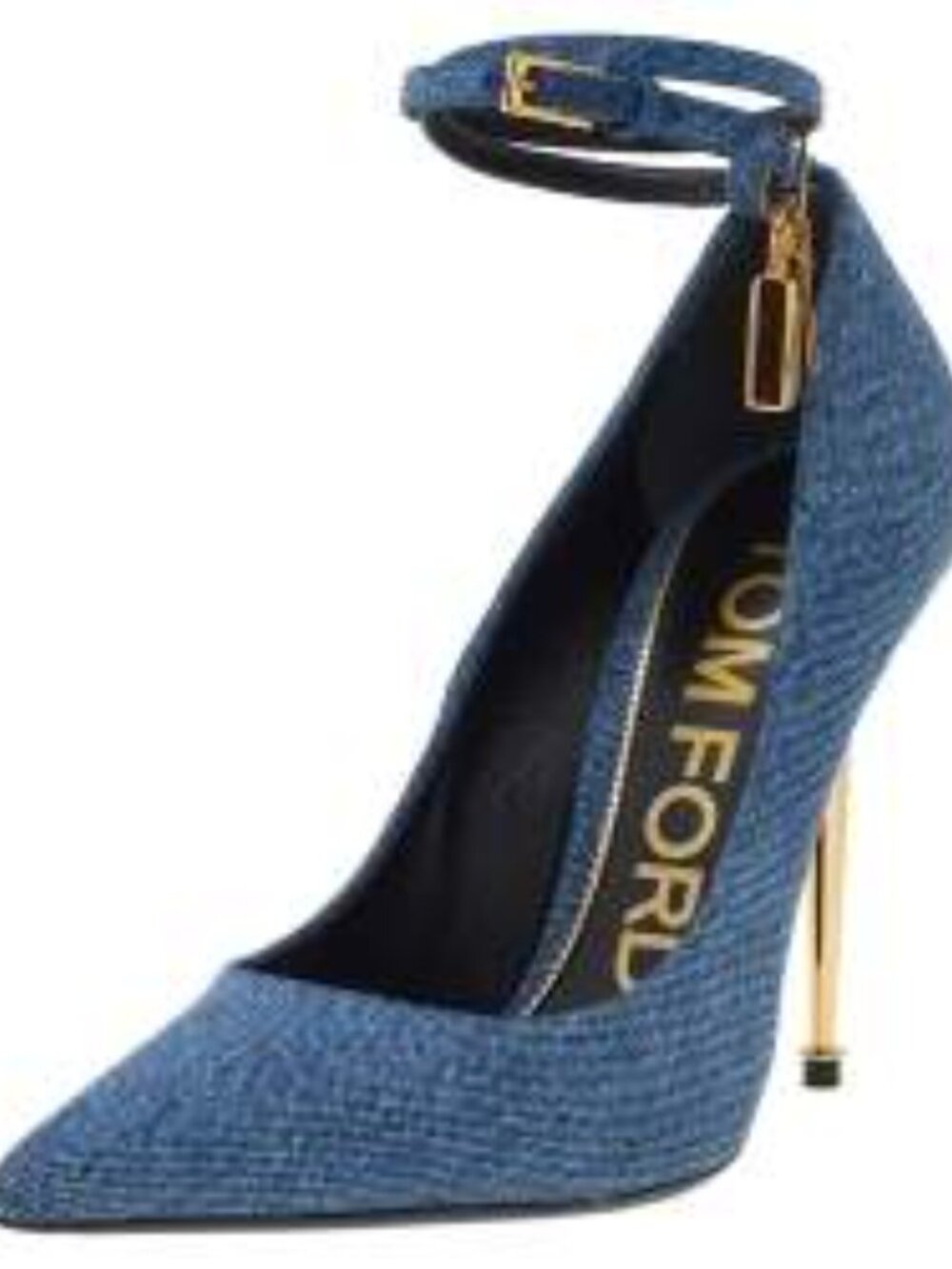 Tom Ford Blue Denim Padlock Ankle Strap Pointed Toe Pumps Size 41